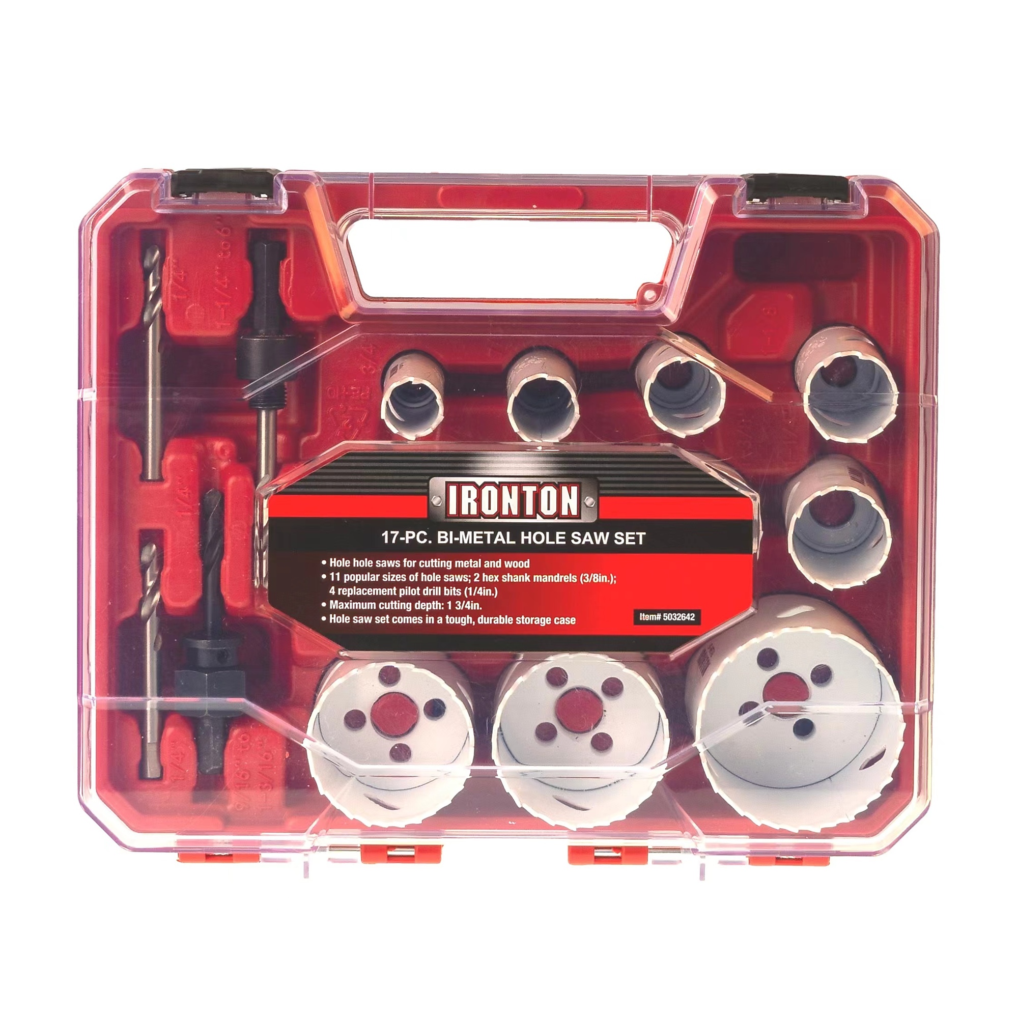 Ironton 17-Pc. Bimetal Hole Saw Set, SAE